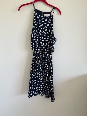 She + Sky Navy Halter Mini Dress with White Abstract Spots